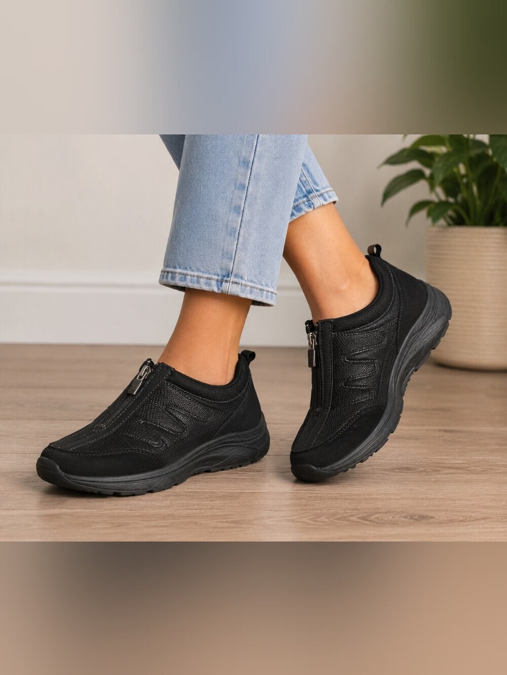 Easy Spirit Black Zip Front Walking Shoes Sneakers Women’s 9.5 N Narrow